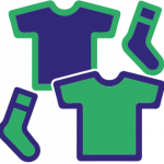 Green and purple socks and t-shirts